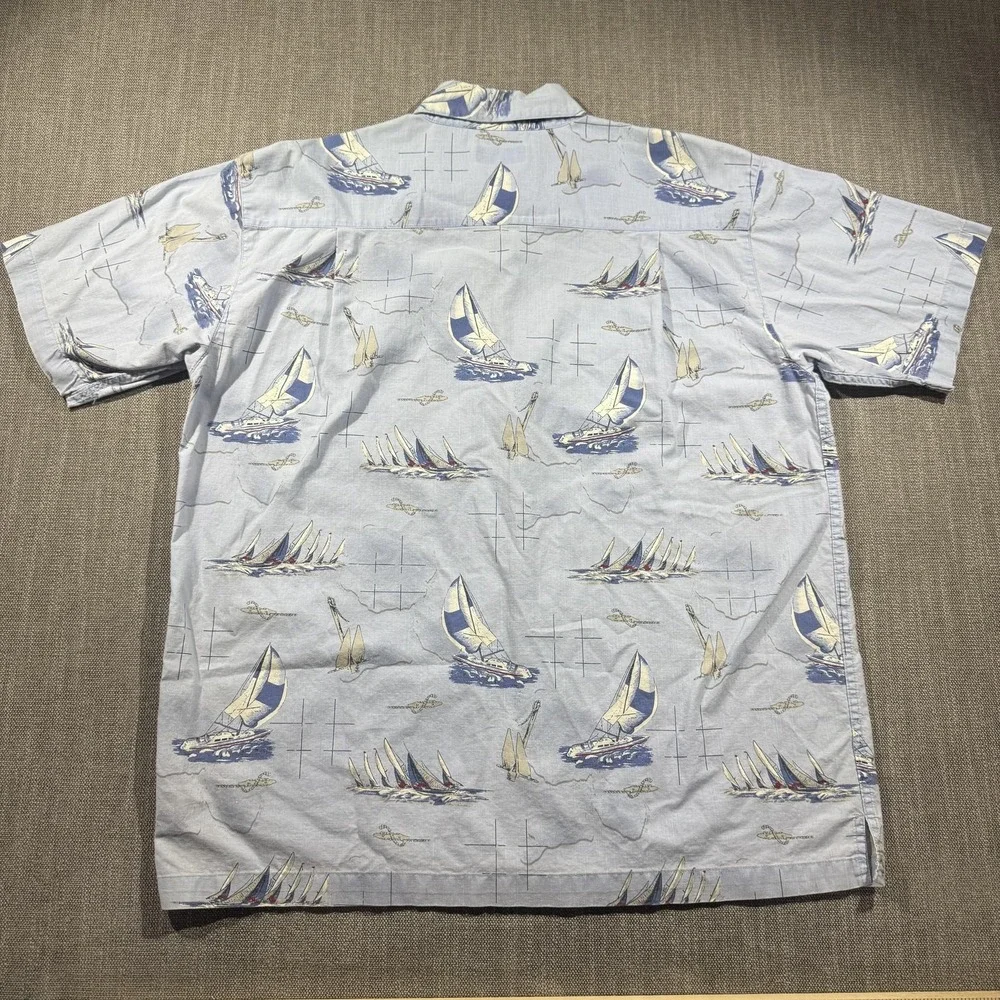 Wolverine Shirt Mens‎ Large Blue Sailing Boat Print Short Sleeve Button Up